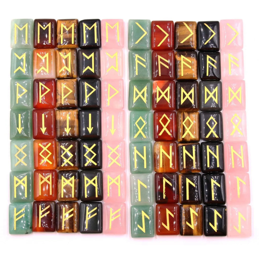 Square natural crystal THALO Luen rune ornament in tigereye and red agate colour options