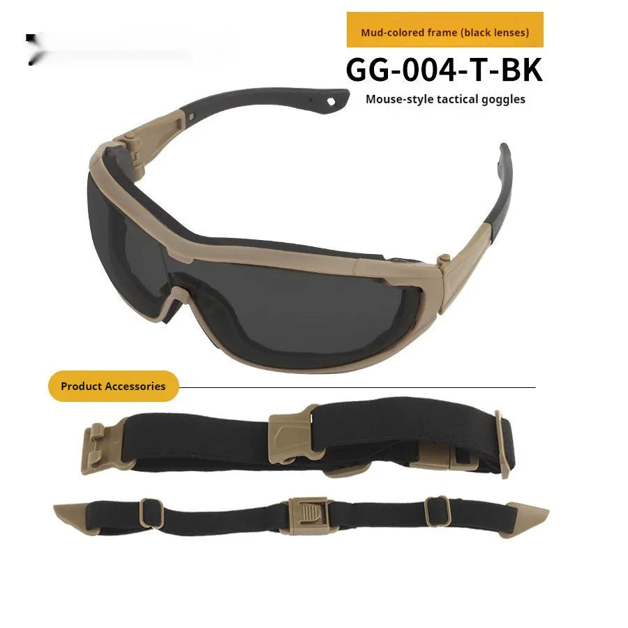 Plastic full rim outdoor fishing goggles with transparent lens in mud colour frame