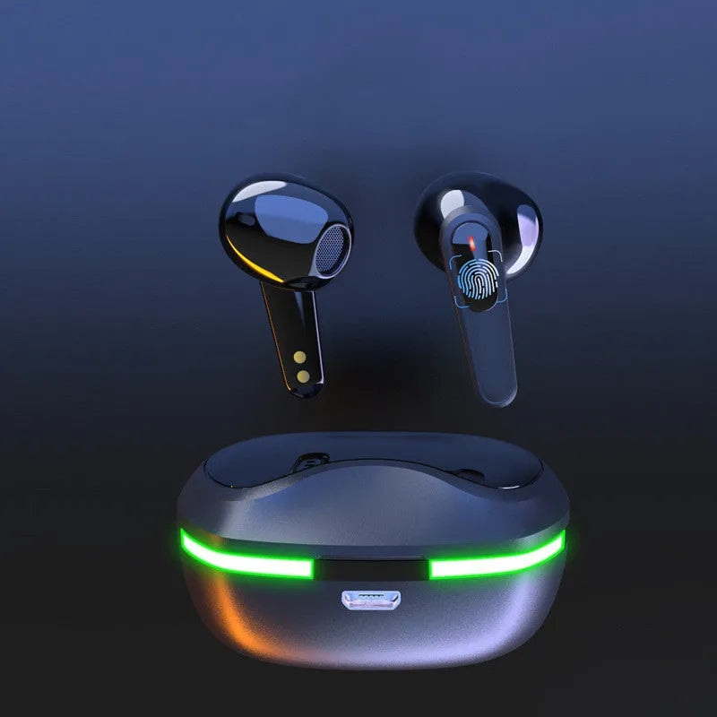 Black Pro60 model Bluetooth headset with charging cabin for outdoor running and mountaineering.