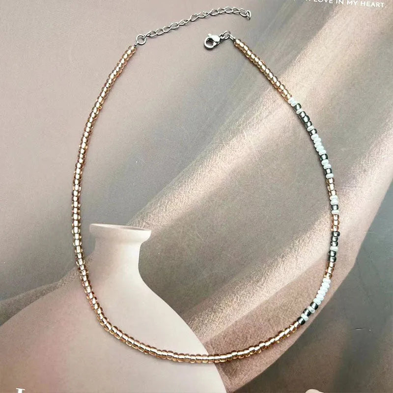 Moss Password Beads Bracelet with crystal string beads and stainless steel double layer geometric chamfered square pattern