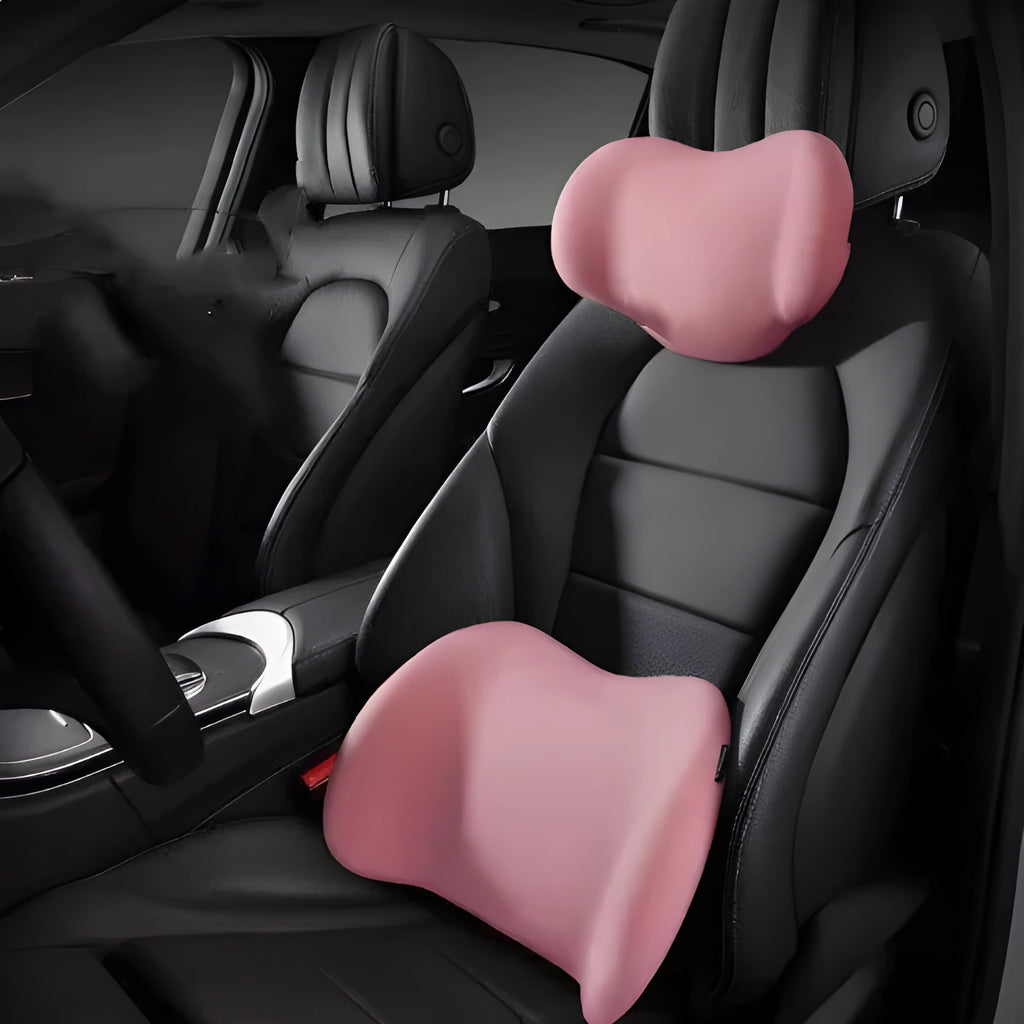Car headrest and lumbar cushion set with memory cotton filling in simple design