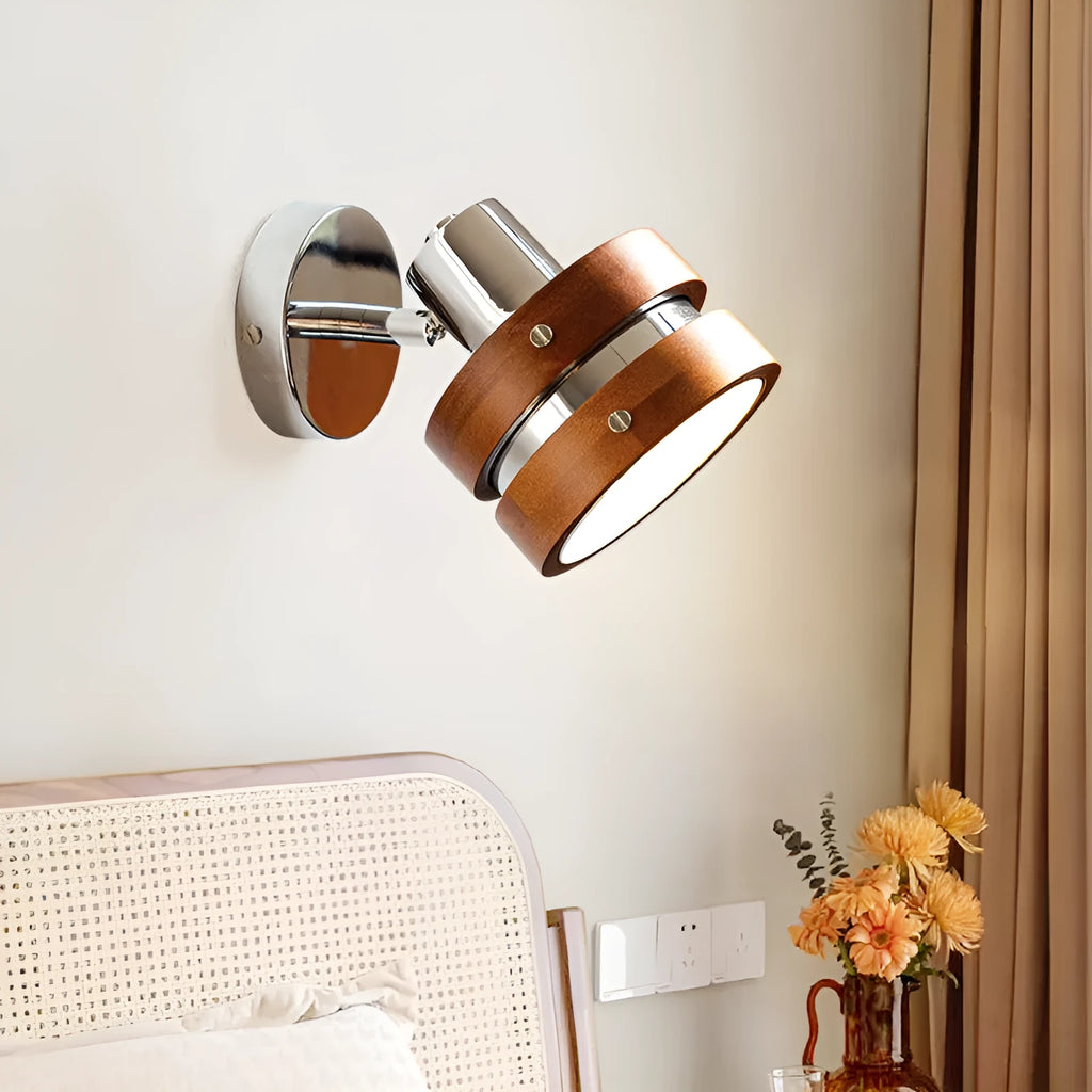 Nordic style indoor wall lamp with a walnut-colour metal shade