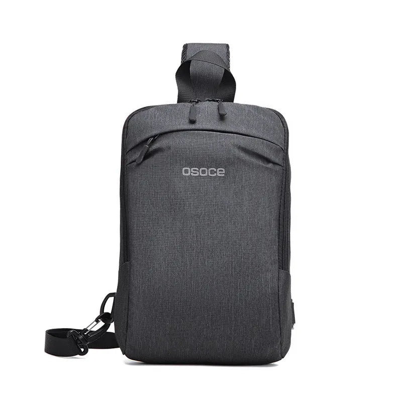 Trendy men's chest bag in polyester embossed finish with zipper and soft handle, 22x9x34cm size