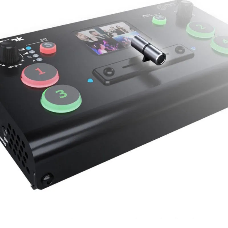 RGBLINK 4-way HDMI video switcher unit with front TFT screen and T-Bar control switch