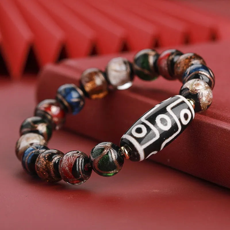 Chinese coloured glaze bracelet with ancient five-colour pattern and year snake lucky beads
