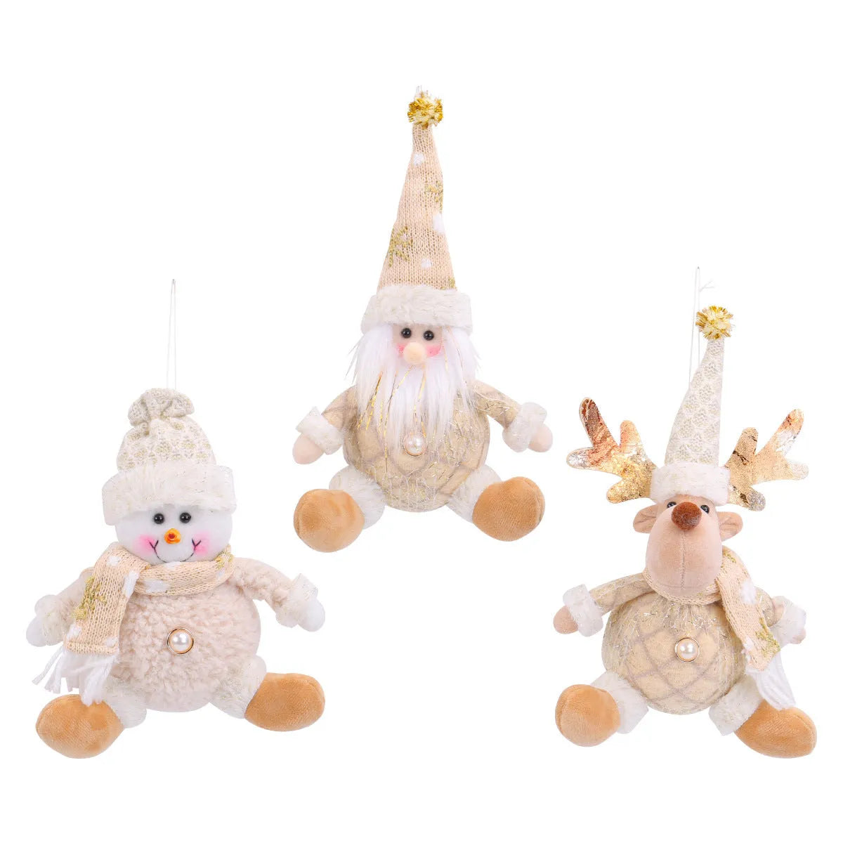 Santa Claus doll Christmas tree pendant with snowman and deer scene layout in plastic and cloth