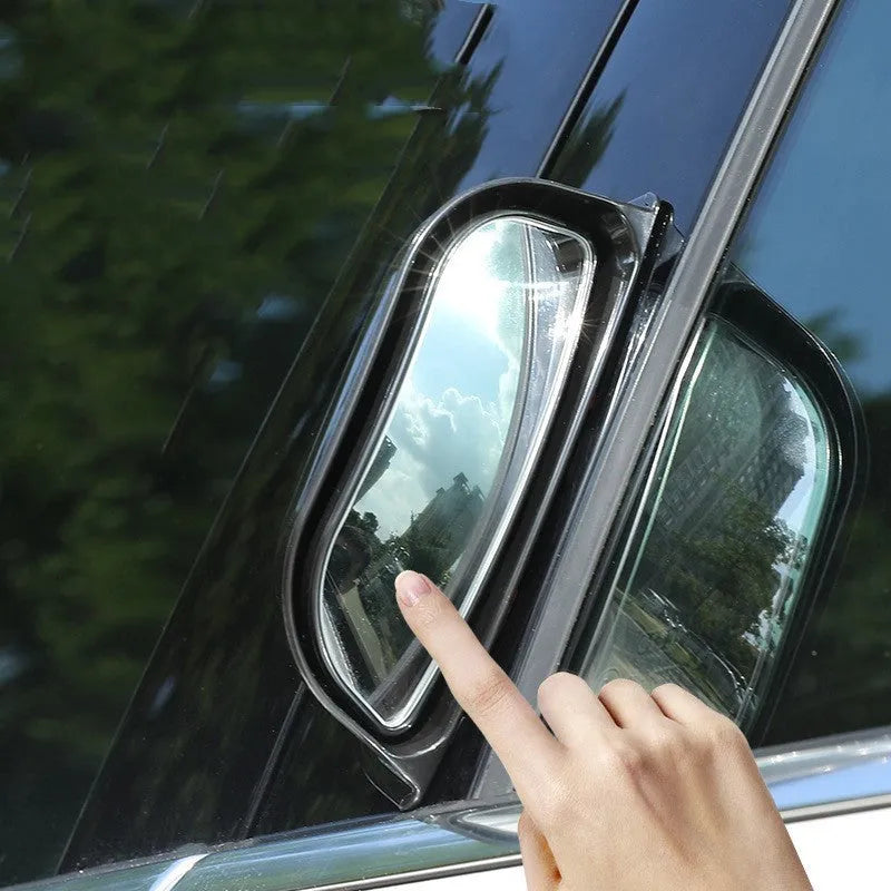 Black universal two-row wide-angle car mirror for blind spot visibility