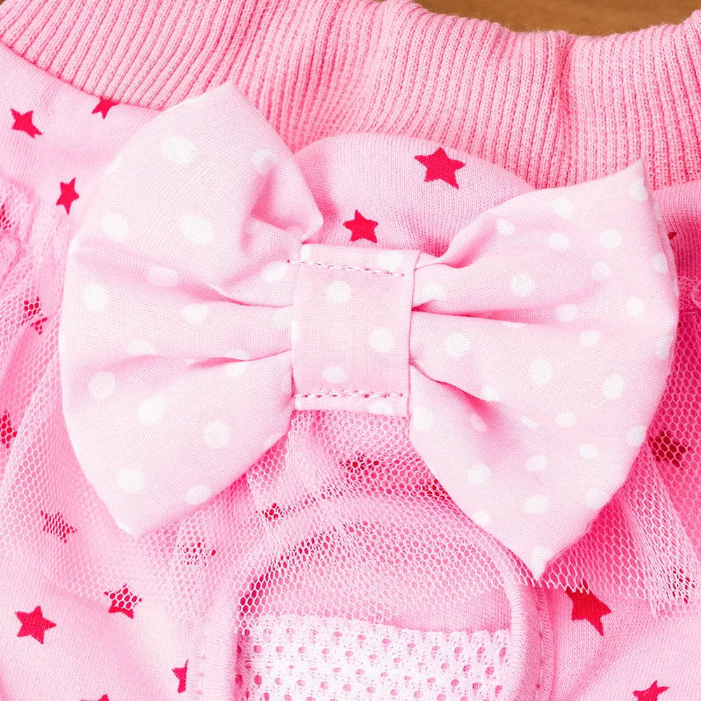 Cotton female canine menstrual panties with princess bowknot in pink bow colour, side view