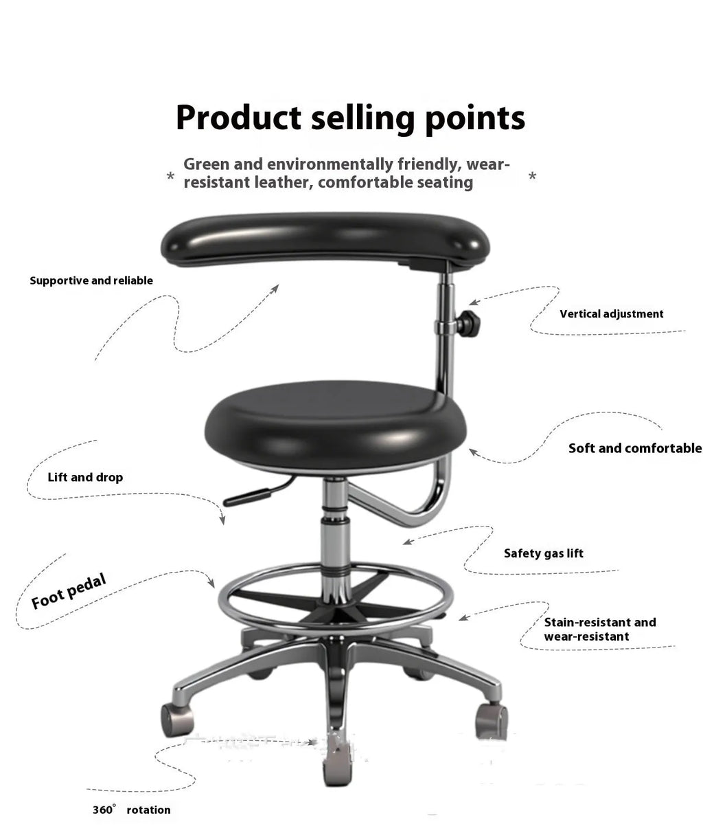 Black leather dental chair with hydraulic lift for dental hospitals and clinics