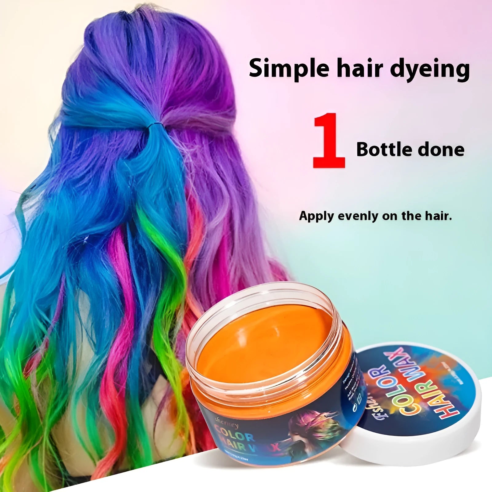 120g tub of strong hold hair styling clay shown in one of nine colour options.