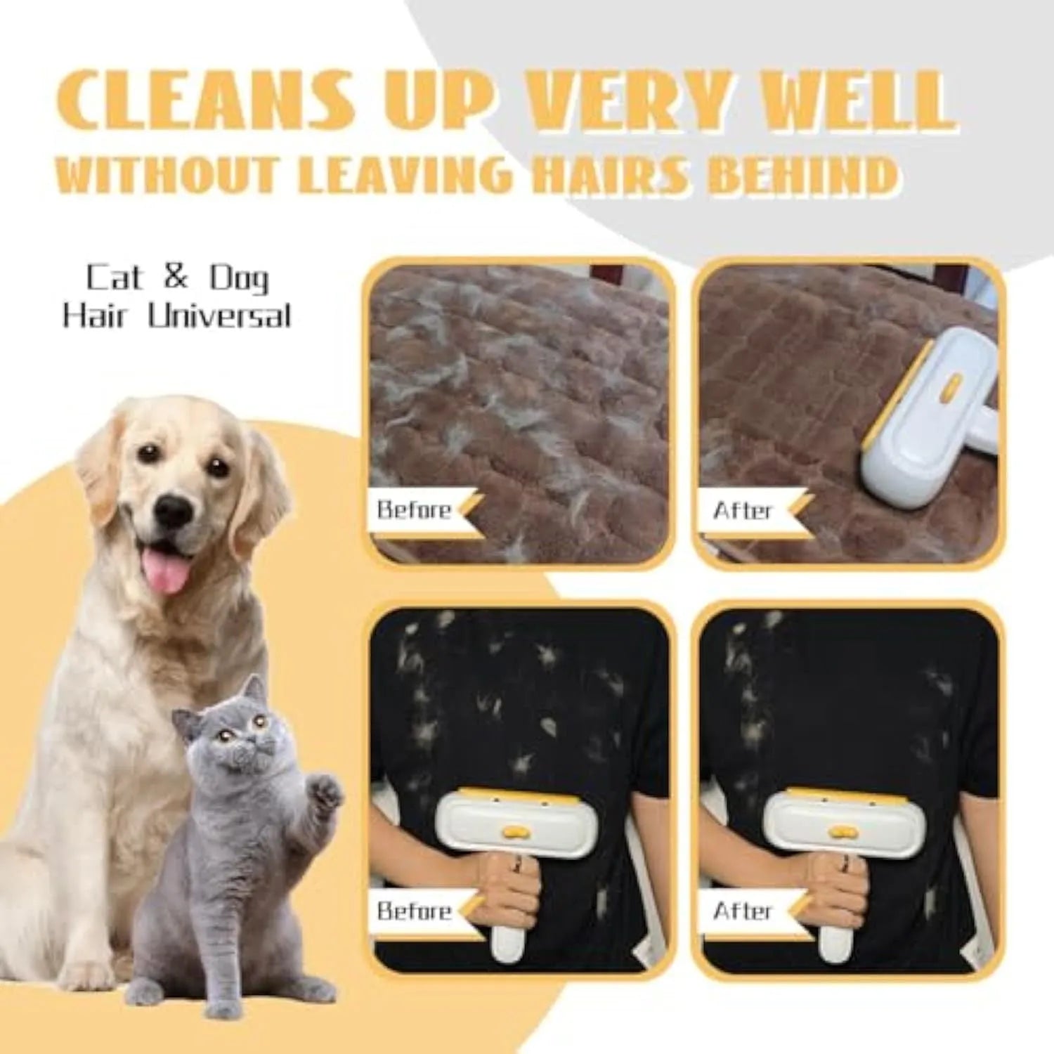 Manual pet hair remover tool with yellow duck design and polyester bristles