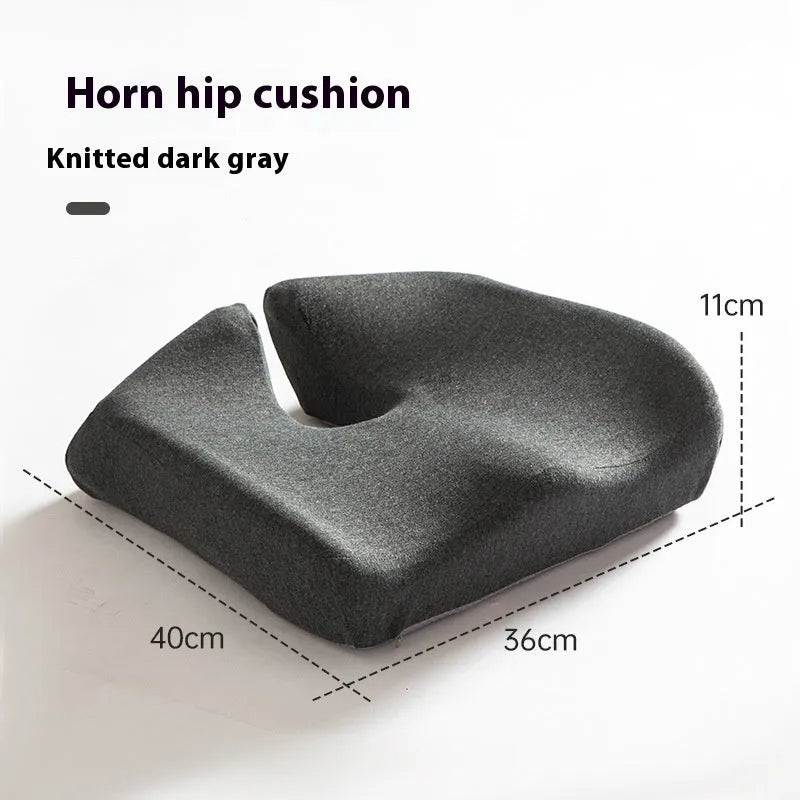 Memory foam office chair cushion measuring 36x40x11cm in dark grey colour with solid pattern