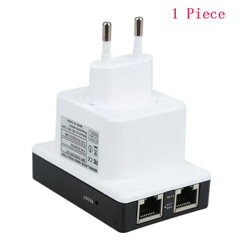 300Mbps WiFi repeater with dual Ethernet ports and UK plug, white plastic housing