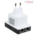 300Mbps WiFi repeater with dual Ethernet ports and UK plug, white plastic housing