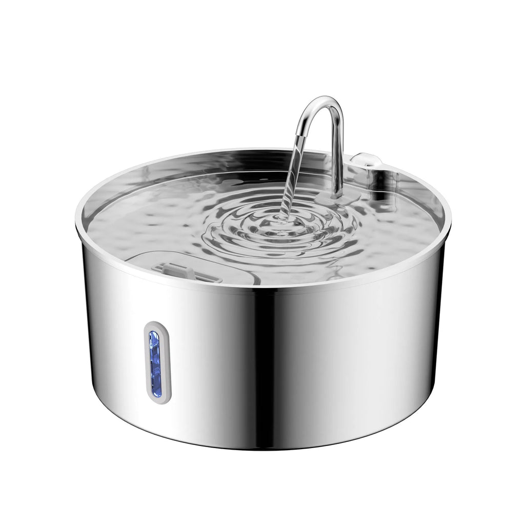 7L stainless steel floating pet bowl with strip window and faucet opening for cats and dogs