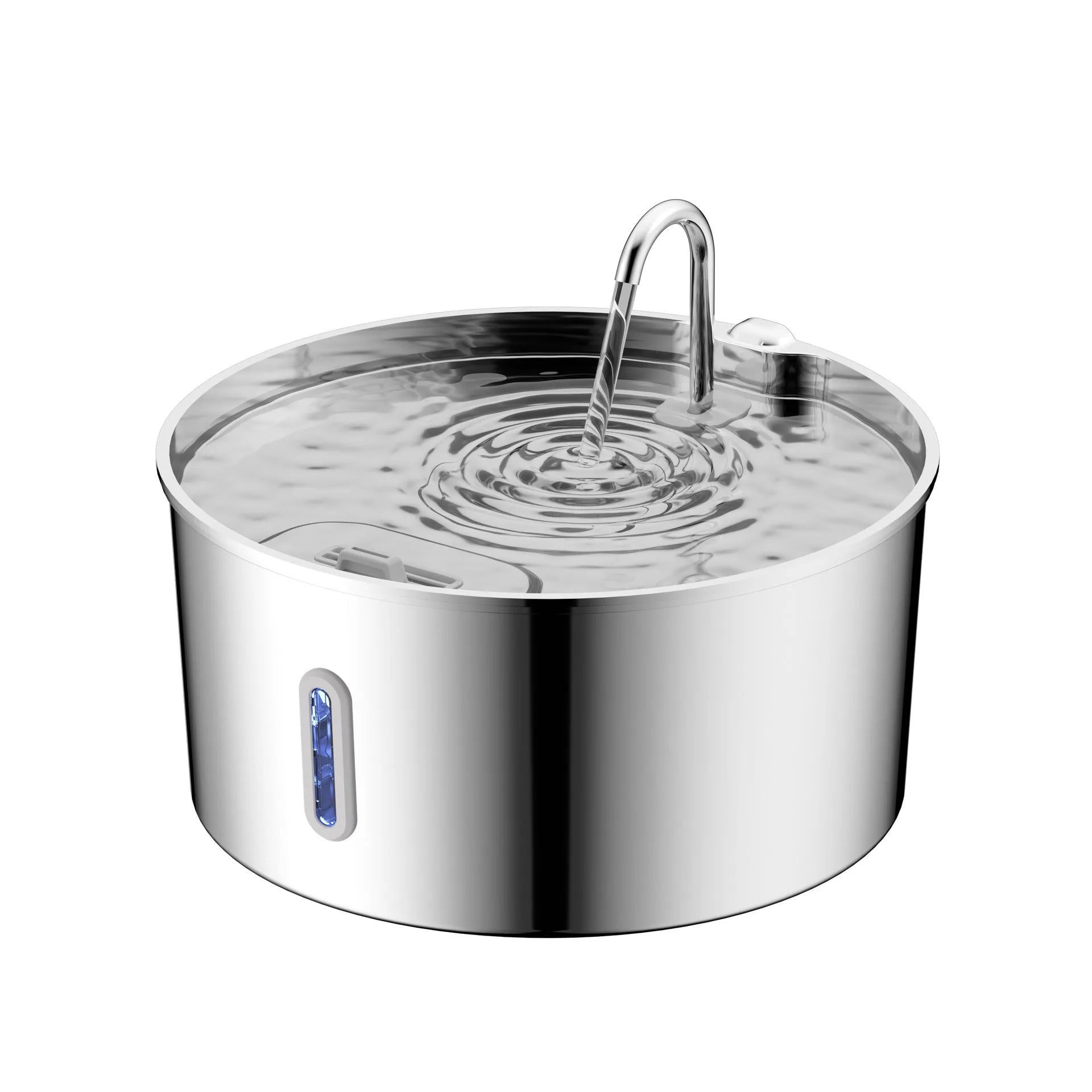 7L stainless steel floating pet bowl with strip window and faucet opening for cats and dogs
