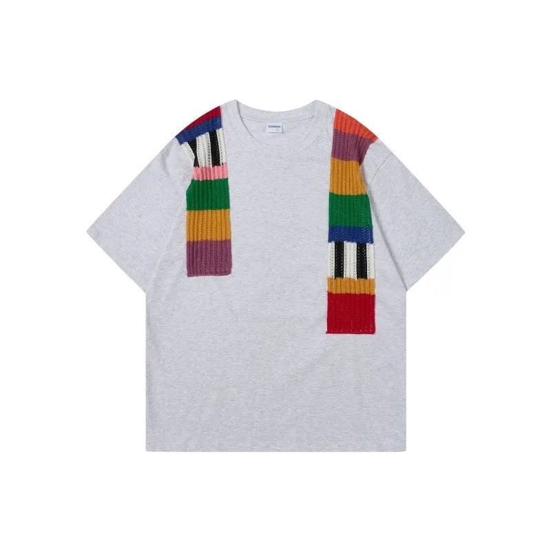 Men's patchwork letter design cotton t-shirt in loose fit with short sleeves