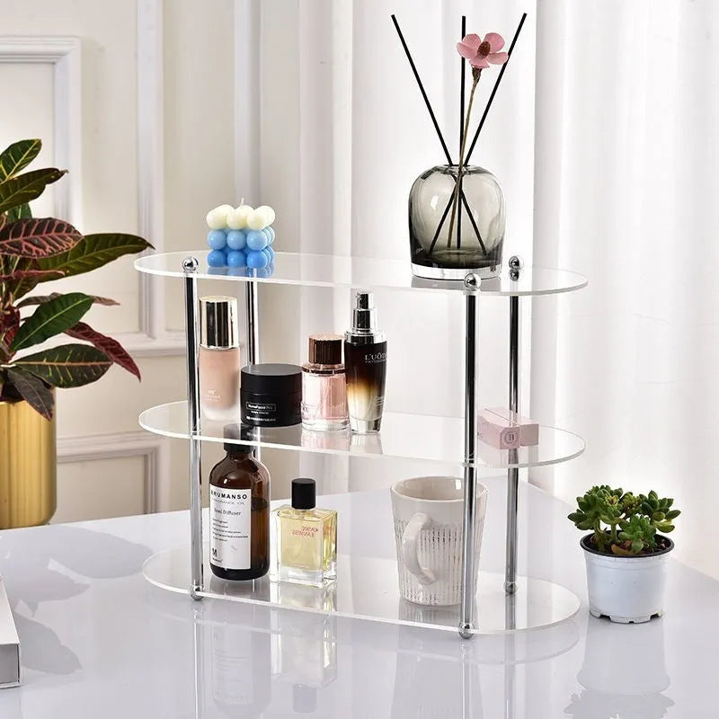Household acrylic cup holder storage rack with more than 8 layers in cream colour, plastic construction, 30x15x35cm size