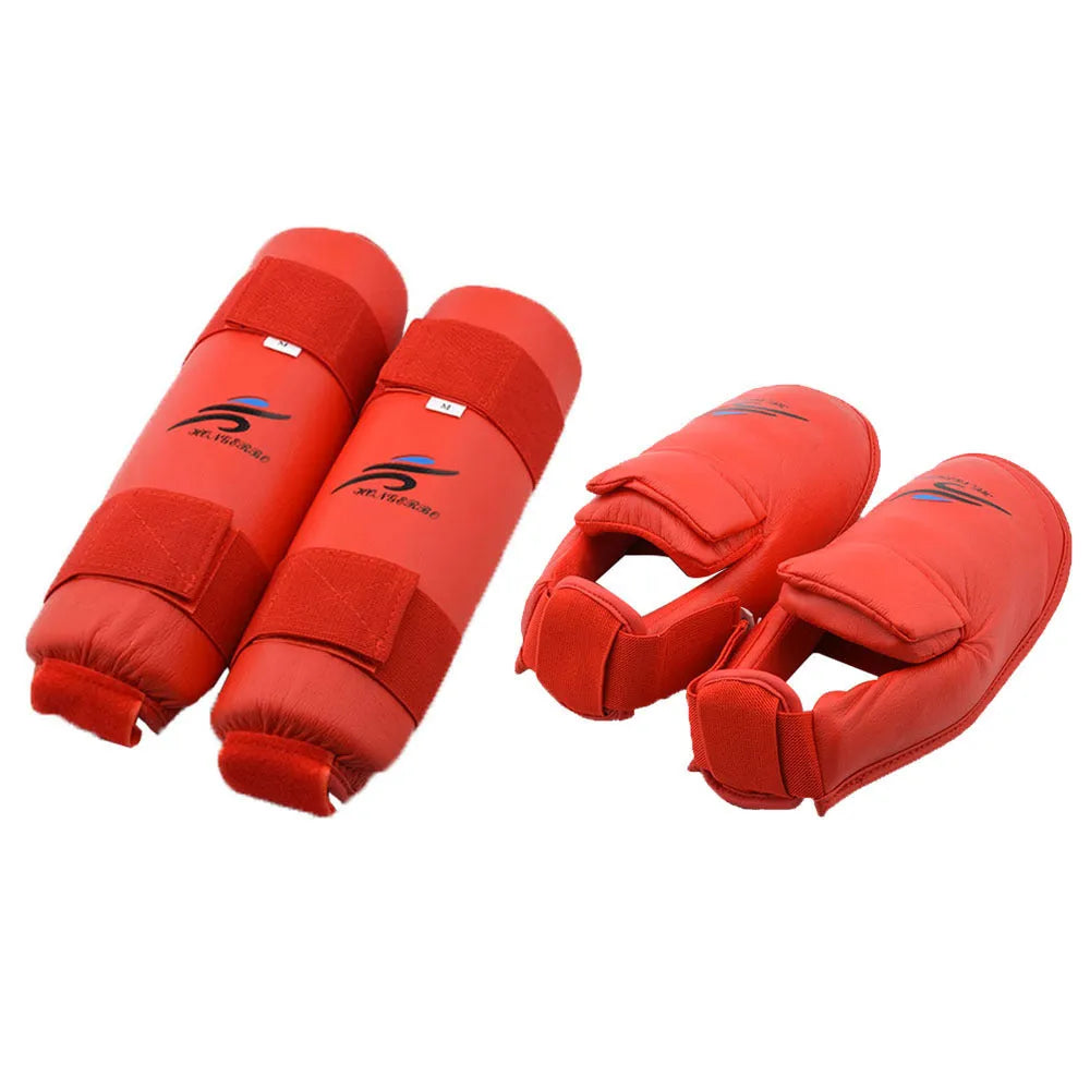 Red and blue karate taekwondo protective gear set with PU construction