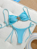 XINGX women's split bikini swimsuit in nylon, two-piece backless briefs style, sizes S M L, sky blue black brown