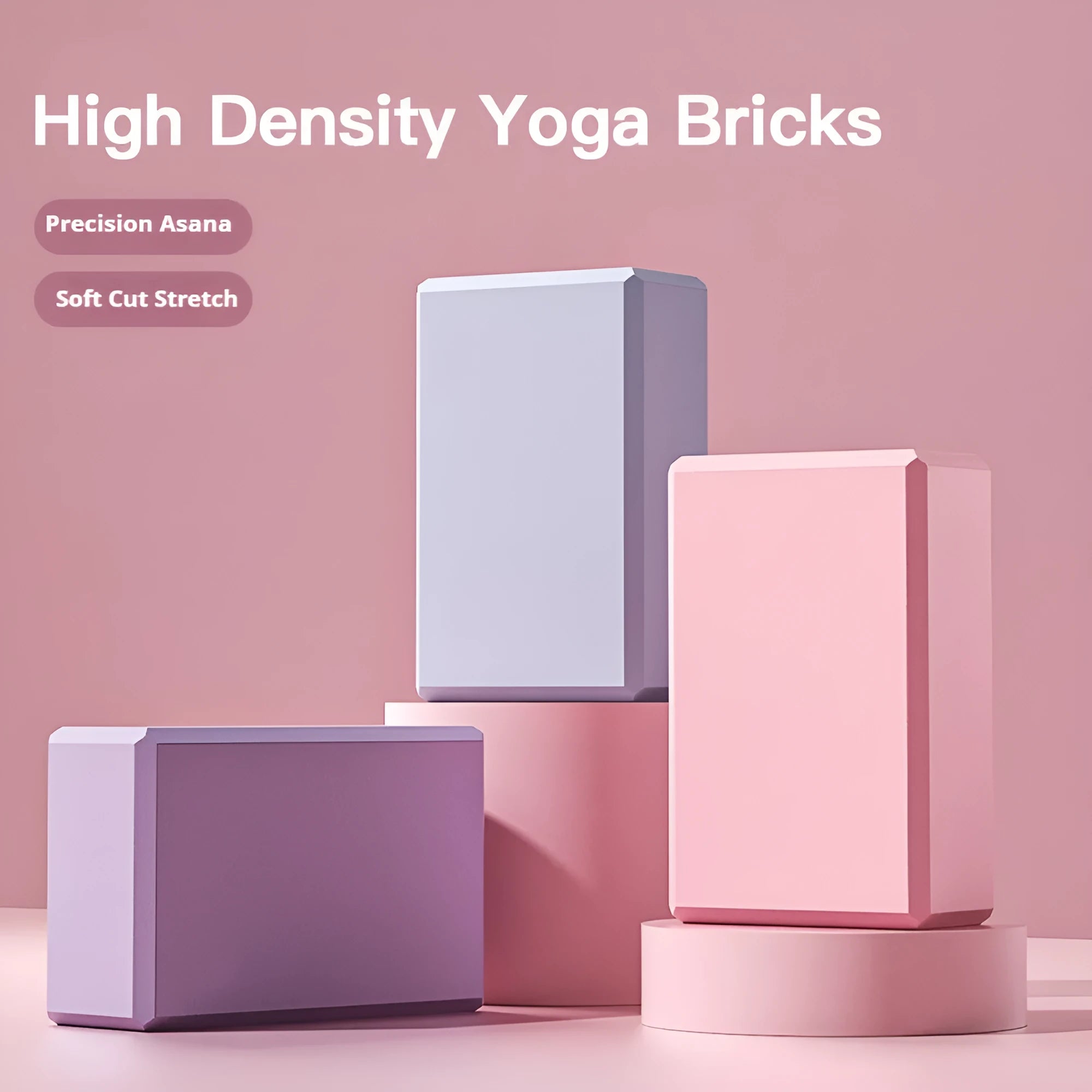 Blue high-density EVA yoga block with hexagonal sides and cut ridges for grip