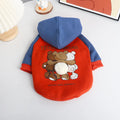 Red cotton dog coat for small to medium-sized breeds like Teddy or French Bulldog on a size chart showing L to 4XL.