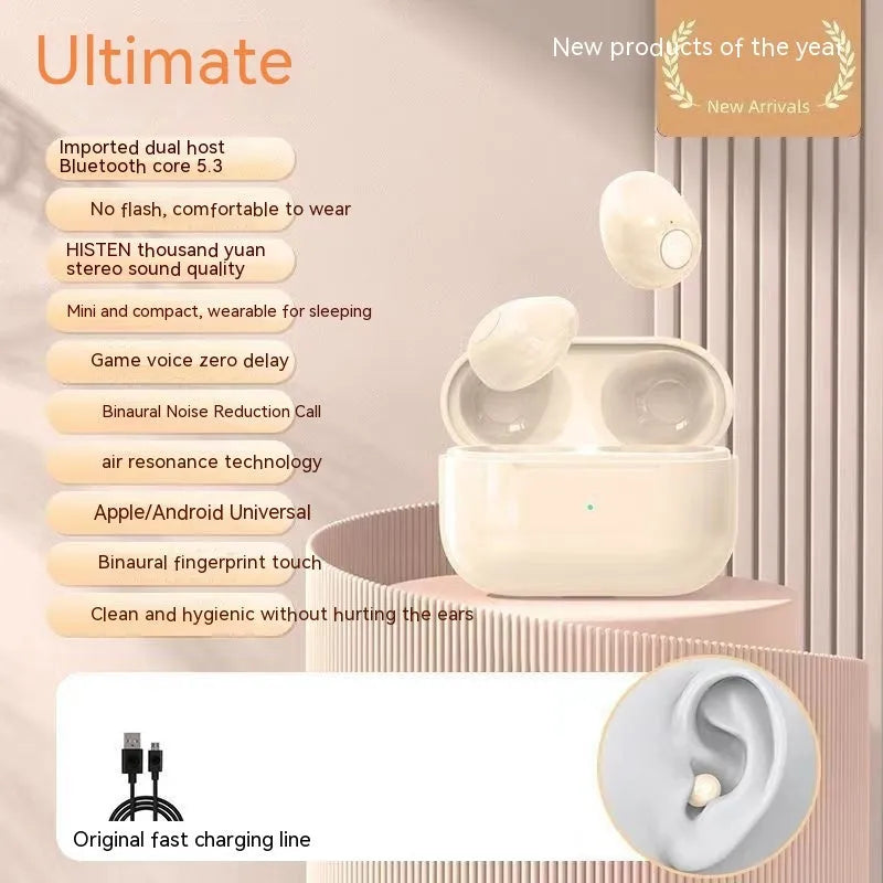 Mini wireless Bluetooth headset in earplug shape for sleep, PC ABS, available in skin colour, black, white, purple
