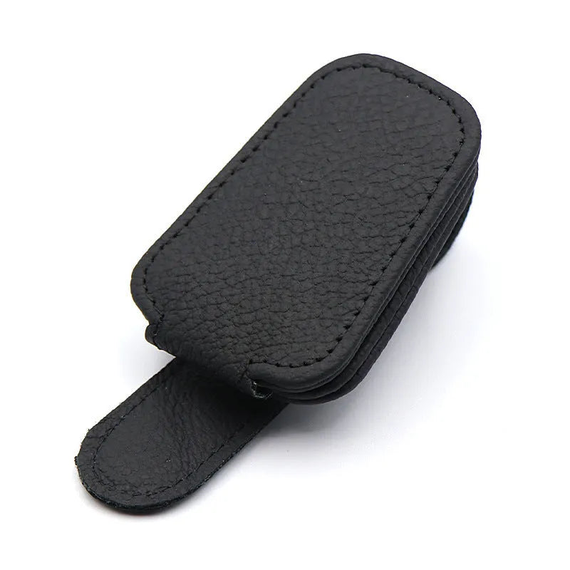 PU leather car sunglasses holder clip in universal size for sun visor mounting