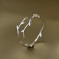 Minimalist Branches classic adjustable ring in white gold colour with leaf and geometry design on copper base