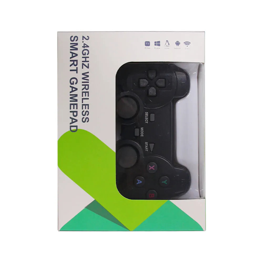 Classic Black 2.4G wireless gamepad controller with USB receiver for Android TV, PC, and PS3.