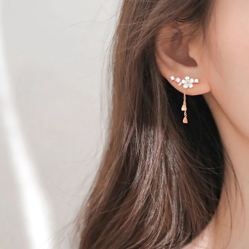 Flower earrings with super fairy design, long pendant drop, 1.8cm x 2.9cm, gold or silver copper earrings