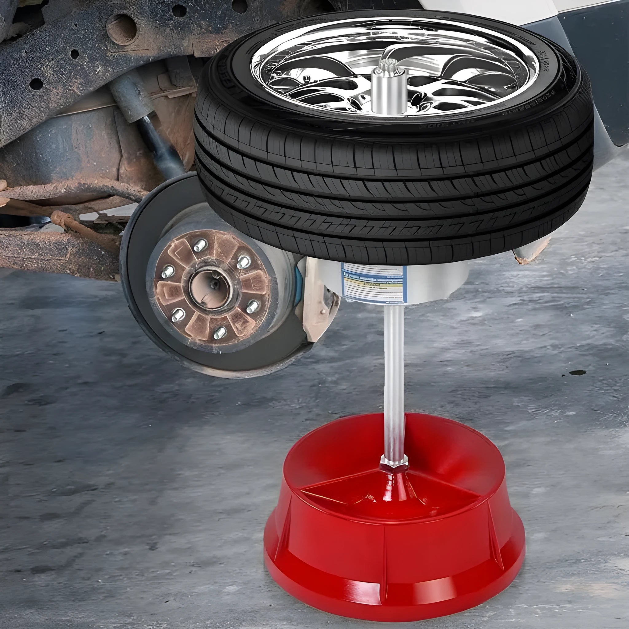 Portable aluminium hub balancer for car tyres with bull's eye level and enamel base
