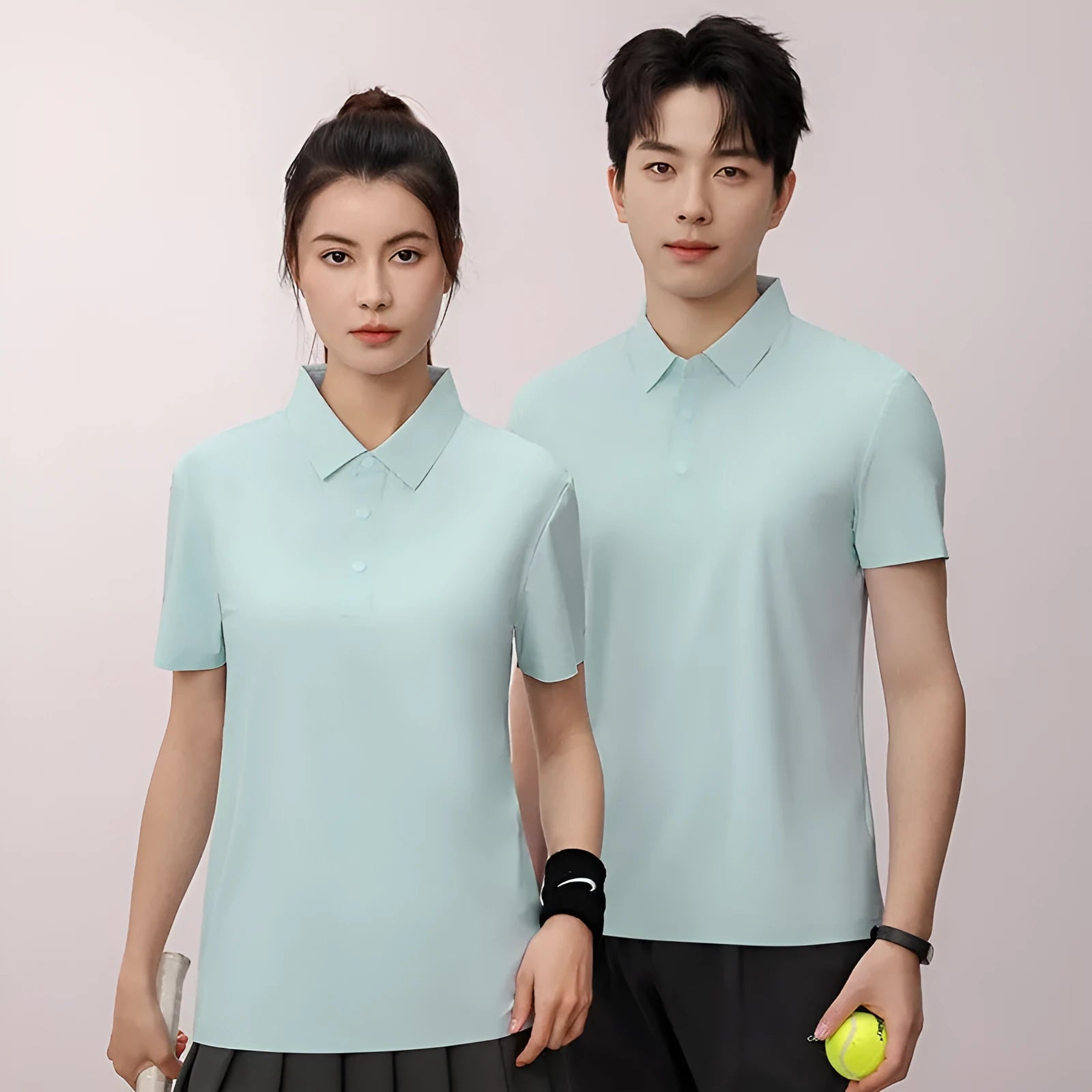 Man wearing a seamless brocade ammonia polo shirt for running or golf in a solid colour.