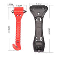 Red emergency car life-saving hammer with seatbelt cutter and spring-loaded window breaker