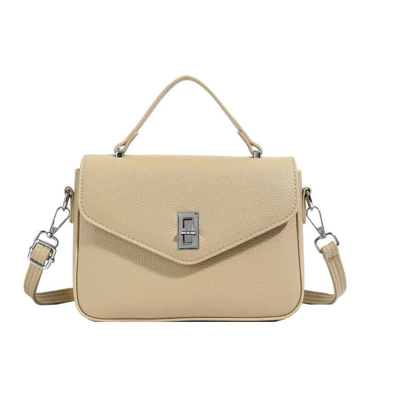 Horizontal square PU leather shoulder messenger bag with sewing thread detail in five colours including milky white and black