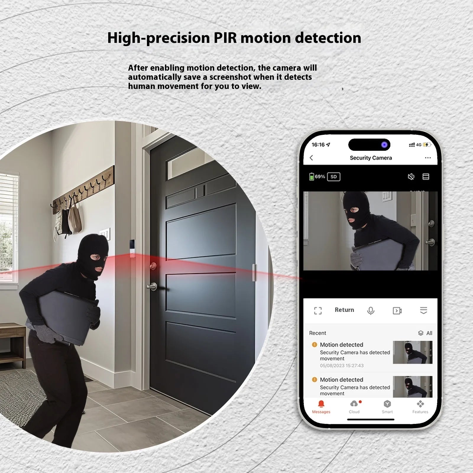 Smart home WiFi video doorbell camera with two-way audio intercom and rechargeable lithium battery on a white background