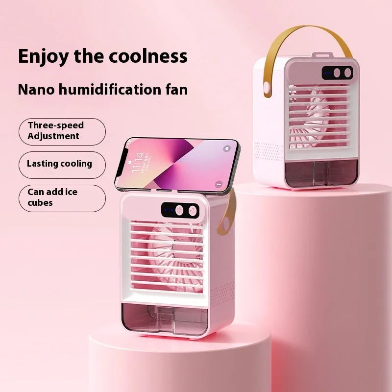 Dark green desktop air humidifier with USB port and control buttons measuring 19cm wide