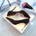 Silver and black women's wedding shoes with crystal stiletto heels in 7cm and 9cm heights.
