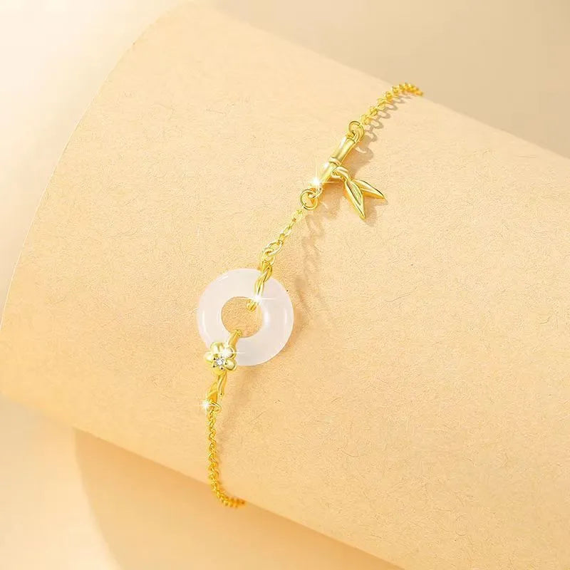 Silver gold electroplated peace buckle bracelet with white chalcedony stones in starry sky pattern