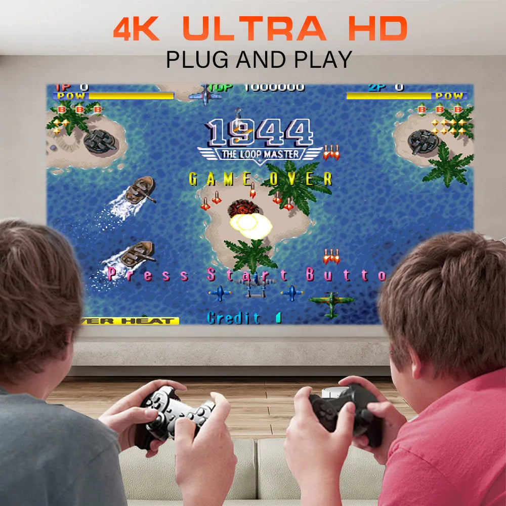 M300MAX portable home projection game machine with wireless handles in red or white packaging box