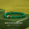 Green agate and S925 sterling silver bracelet with 6mm beads and yellow gold electroplated finish.