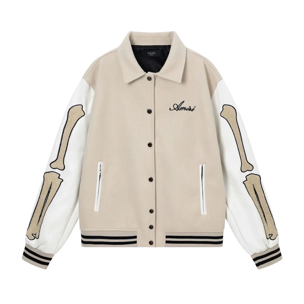 Women's autumn winter wool jacket with bone embroidery stickers in apricot colour