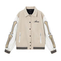 Women's autumn winter wool jacket with bone embroidery stickers in apricot colour