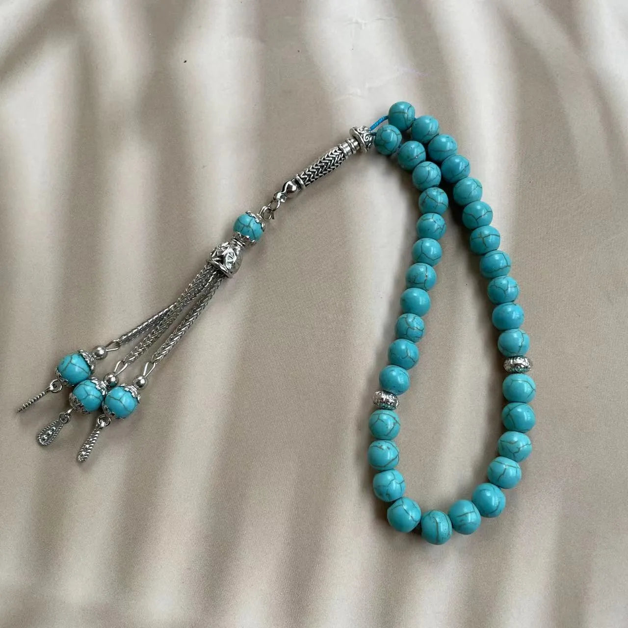 Handmade Muslim worship bracelet with 8mm sky blue stone beads for daily prayer and dhikr