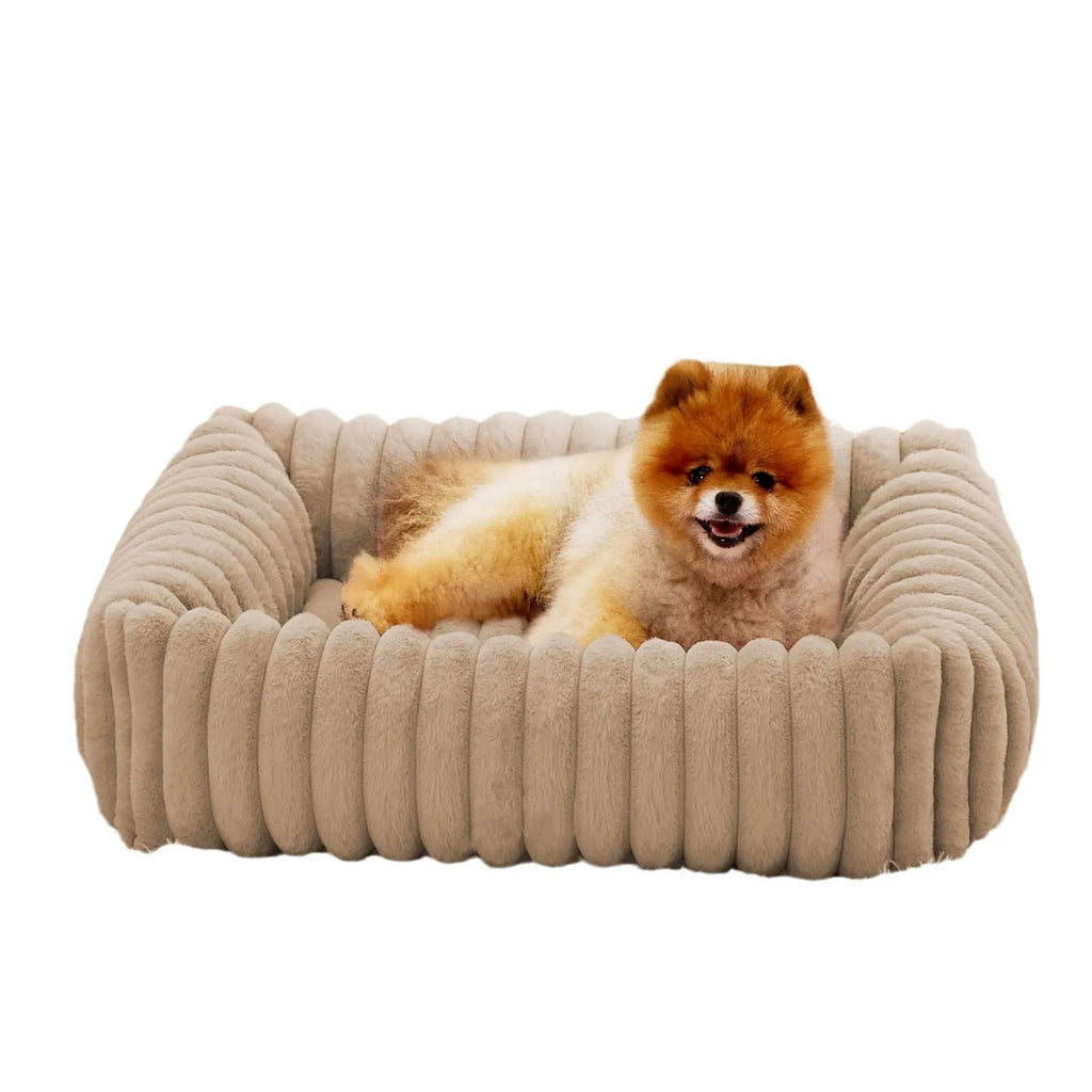 Grey raised edge dog bed cushion measuring 92cm long by 69cm wide for medium to large dogs