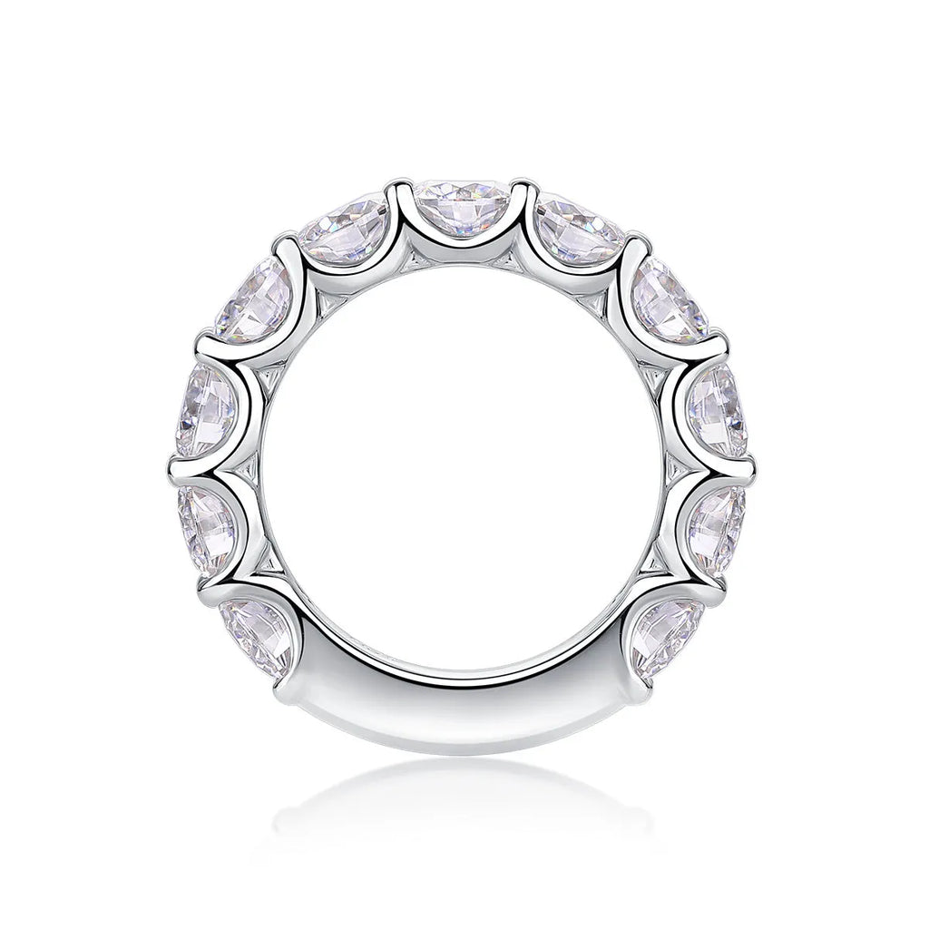Dazzling Moment round 5.0mm moissanite wedding ring set in platinum-plated S925 silver on gift box with GRA certificate