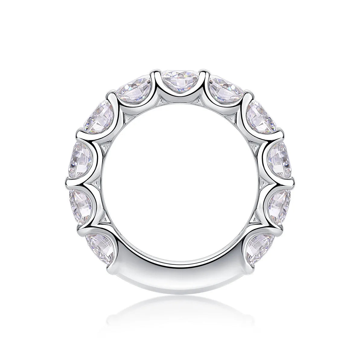 Dazzling Moment round 5.0mm moissanite wedding ring set in platinum-plated S925 silver on gift box with GRA certificate