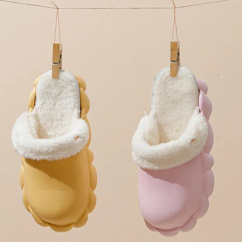 Detachable waterproof EVA overshoe slippers with plush lining, non-slip sole, five colours, sizes 36-45