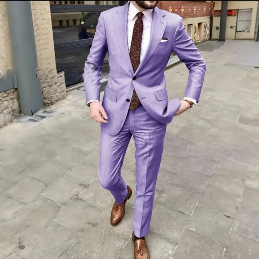 Men's slim fit two-button business suit in acetate fibre available in multiple colours