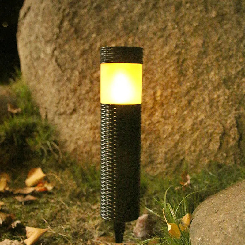 Outdoor waterproof garden light in abstraction design showing three light mode options.